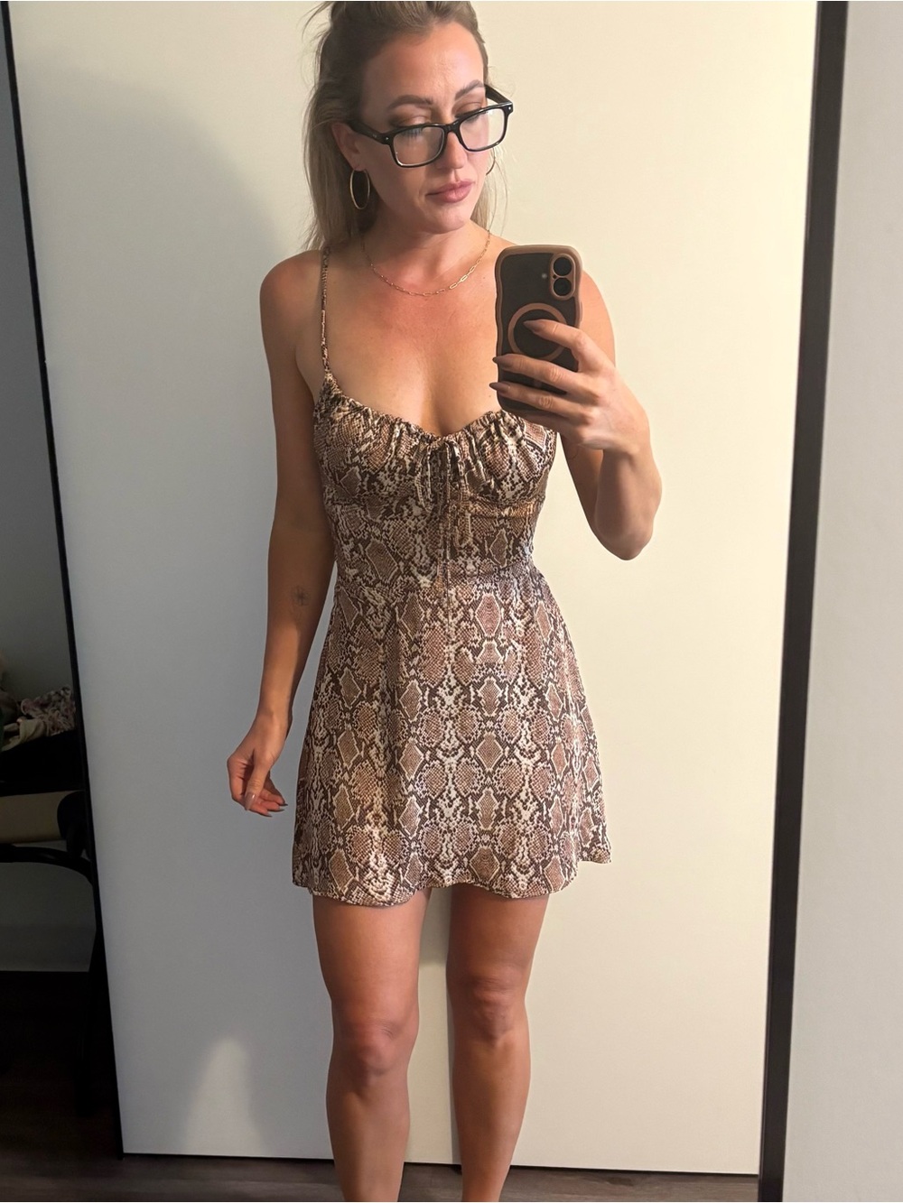 RESA Juniper Brown Snake-Print Mini Slip Dress